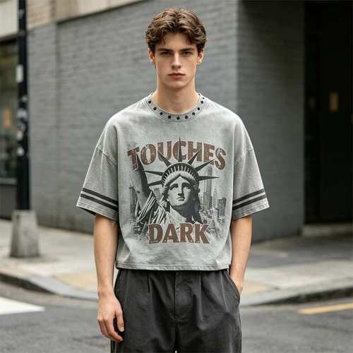 Custom 95% Cotton 5% Spandex Vintage Streetwear T-Shirt — Washed with Rivet & Screen Print