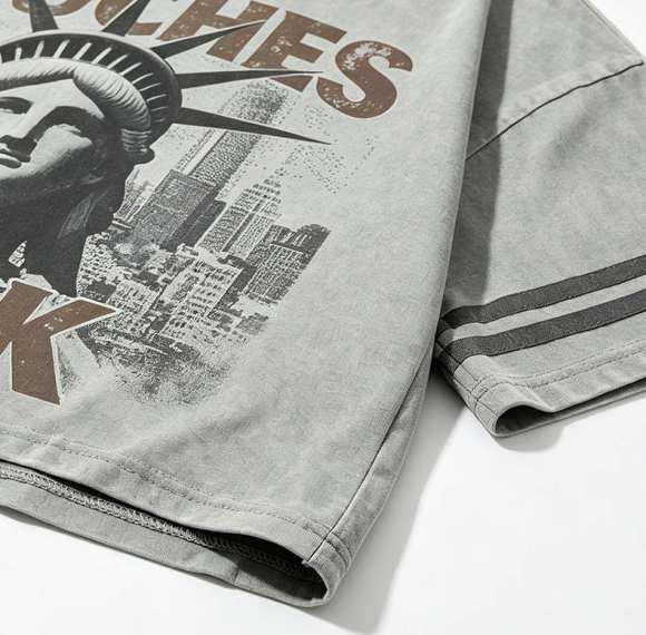 Custom 95% Cotton 5% Spandex Vintage Streetwear T-Shirt — Washed with Rivet & Screen Print