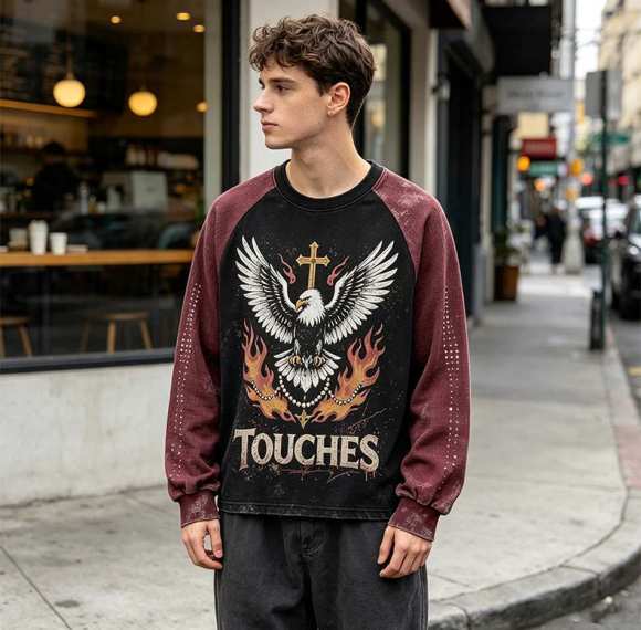 Custom 95% Cotton 5% Spandex Vintage Streetwear T-Shirt — Splicing, Rhinestone & Digital Print