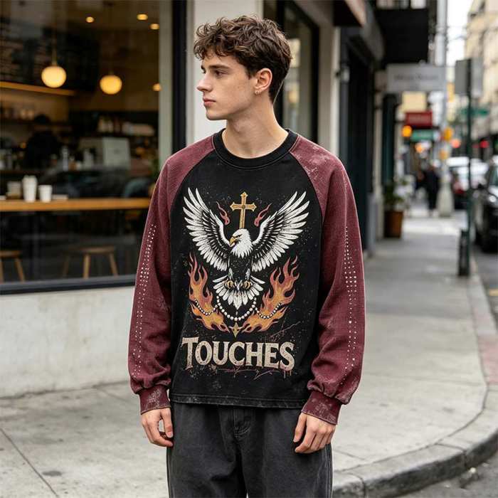 Custom 95% Cotton 5% Spandex Vintage Streetwear T-Shirt — Splicing, Rhinestone & Digital Print
