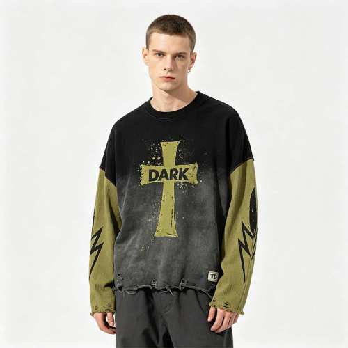 Custom 95% Cotton 5% Spandex Vintage Streetwear T-Shirt — Splicing, Patch, Ripped & Spray Dye