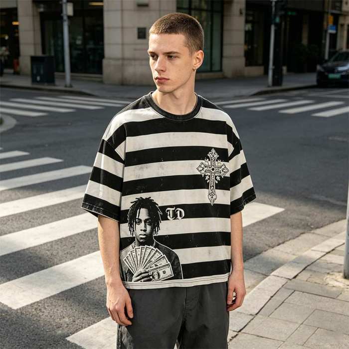 Custom 95% Cotton 5% Spandex Vintage Streetwear T-Shirt — Garment Washed with Screen Print