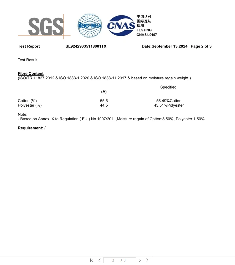 Certification of Touches Dark - ISO 1833