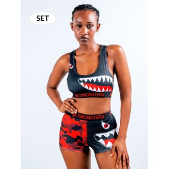 Custom Fashion Printed Women's Underwear Set | Modern Polyester Shark Mouth Design