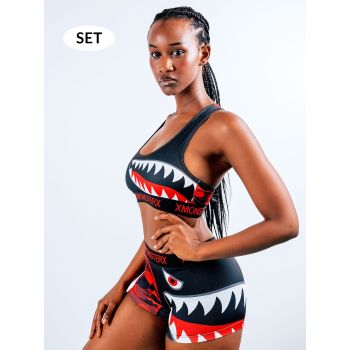 Custom Fashion Printed Women's Underwear Set | Modern Polyester Shark Mouth Design