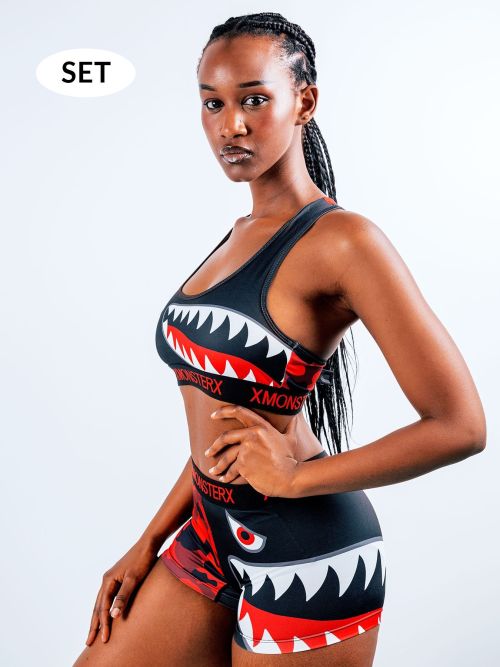 Custom Fashion Printed women underwear Set | Modern Polyester Shark Mouth Design