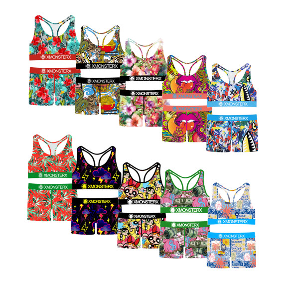 Womens Sports Bra Boy Short Set Various Printing | Support And Full Range Of Motion | Women's Underwear For Long-Lasting Comfort