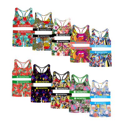 Womens Sports Bra Boy Short Set Various Printing | Support And Full Range Of Motion | Women's Underwear For Long-Lasting Comfort