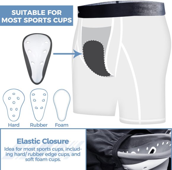 Short de compression pour garçon avec protège-bonnets, sous-vêtement de sport coulissant | Poche intégrée | Boxer d'entraînement pour homme
