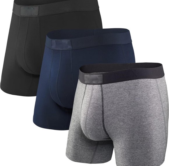 Herren-Boxershorts mit integrierter Taschenunterstützung | Ballpark-Tasche | Kühlende Herrenunterwäsche aus Baumwolle