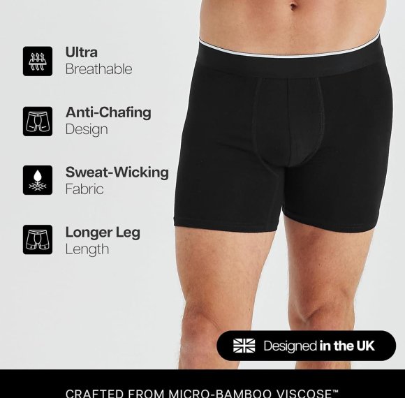Boxer confortable en bambou pour homme | Technologie d'évacuation de l'humidité | Sous-vêtement de sport athlétique