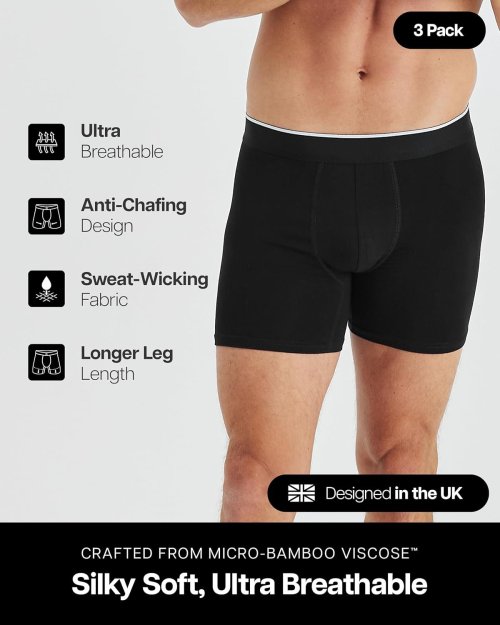 Mens Bamboo Boxers Comfortable Boxer Briefs | Cool Moisture Wicking Technology | Athletic Sport Underwear