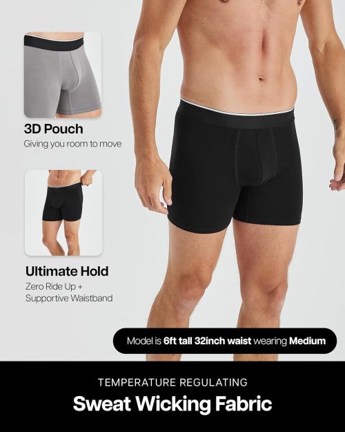 Mens Bamboo Boxers Comfortable Boxer Briefs | Cool Moisture Wicking Technology | Athletic Sport Underwear