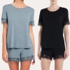 Summer Lace Modal Sleepwear | Short Sleeve Comfortable Ice Silk Casual Home Wear | Lace Trim Pajama Short Set