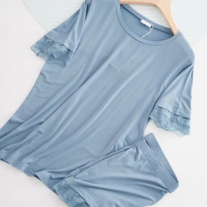 Summer Lace Modal Women's Sleepwear | Short Sleeve Comfortable Ice Silk Casual Home Wear | Lace Trim Pajama Short Set