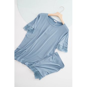 Summer Lace Modal Women's Sleepwear | Short Sleeve Comfortable Ice Silk Casual Home Wear | Lace Trim Pajama Short Set