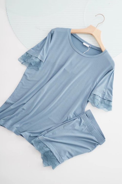 Summer Lace Modal Women's Sleepwear | Short Sleeve Comfortable Ice Silk Casual Home Wear | Lace Trim Pajama Short Set