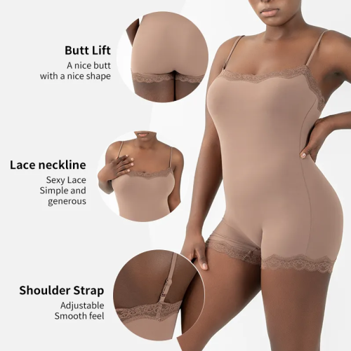 Basic Casual Sports pink Jumpsuit | Lace Patchwork square Neck | Womens Yoga Wear Shapewear