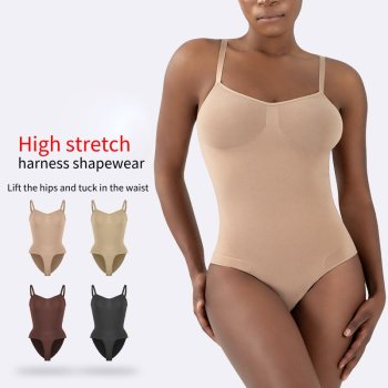 Women's Bodysuits Tummy Control Shapewear | Seamless Round Neck | Mid Thigh Body Shaper With Removable Pads