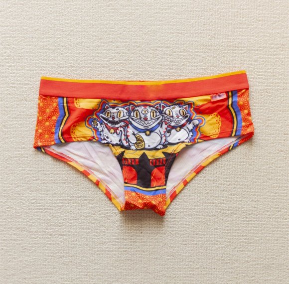 Damenunterwäsche mit niedriger Taille und glücklicher Neko-Katze | Unsichtbare Slips | Elastischer Bikini-Hipster mit Tiermuster