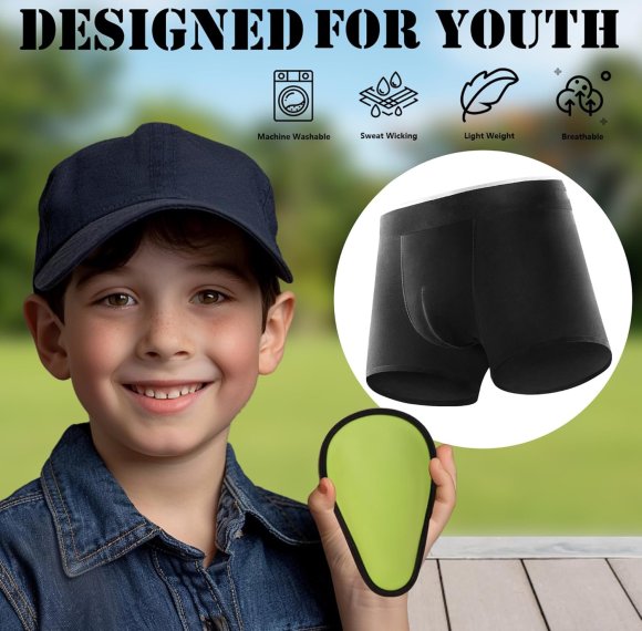 Compression Boxer Briefs | Soft Protective Athletic Cup | Youth Peewee Underwear For Baseball, Football