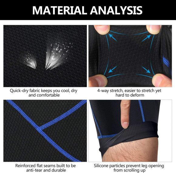 Mens 4D Padded Bike Shorts | Anti-Slip Leg Cycling Underwear | Wide Waistband Motorcycle Underpants
