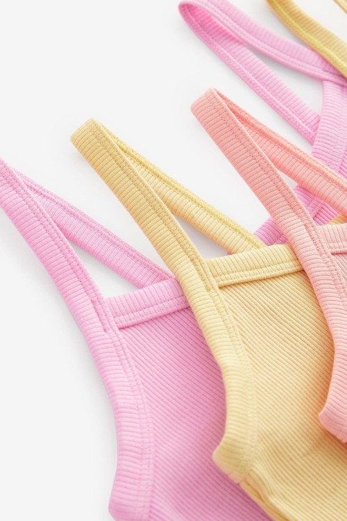 Multi Pastel Cami Cropped Girls's Vest | Spaghetti Strap Ribbed Knit | Sleeveless Casual Basic Cami Top