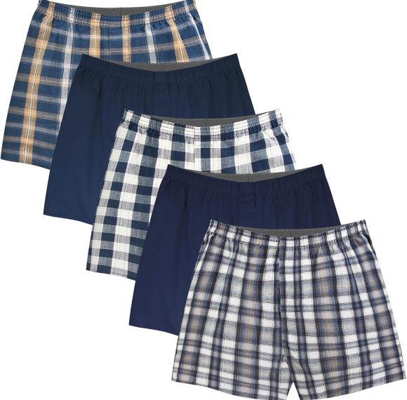 Classic 100% Cotton Men's Boxers Shorts | Woven Mens Underwear | Comfortable Button-Fly Closure