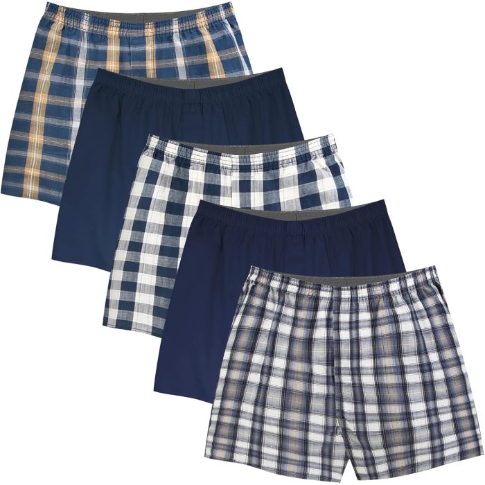 Classic 100% Cotton Men's Boxers Shorts | Woven Mens Underwear | Comfortable Button-Fly Closure