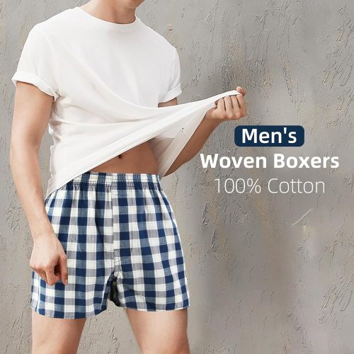 Classic 100% Cotton Men's Boxers Shorts | Woven Mens Underwear | Comfortable Button-Fly Closure