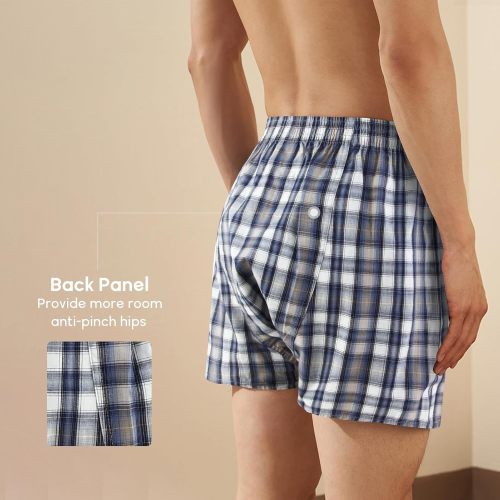 Classic 100% Cotton Men's Boxers Shorts | Woven Mens Underwear | Comfortable Button-Fly Closure