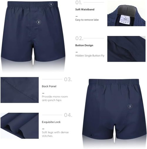 Classic 100% Cotton Men's Boxers Shorts | Woven Mens Underwear | Comfortable Button-Fly Closure