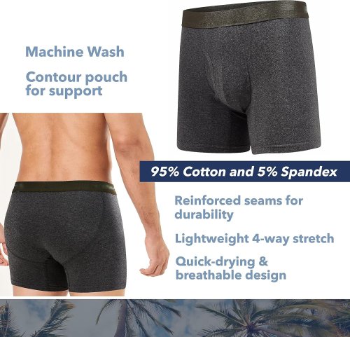 Men's Boxer Briefs Underwear | 6in Inseam With Breathable And Comfortable | Breathable Cotton Stretch