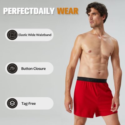 100% Cotton Men's Underwear Boxer Shorts | No Roll Waistband | Button-Fly Closure Boxers