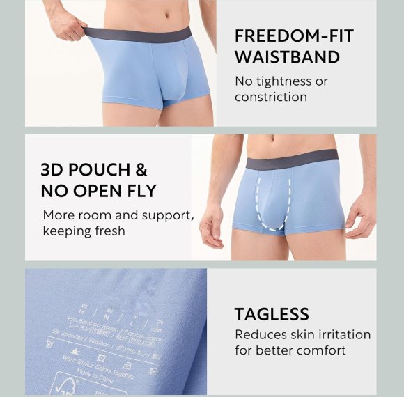 Mmen's performance boxer briefs | Soft Breathable Rayon Bamboo | No Fly Pouch | Tagless Reduce Chafing