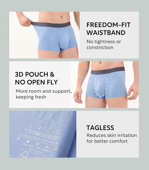 Mens Trunks Underwear | Soft Breathable Rayon Bamboo | No Fly Pouch | Tagless Reduce Chafing