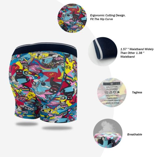 Men's Boxer Underwear Cotton | Comfy Breathable 6" Underwear | Tagless Wide Waistband