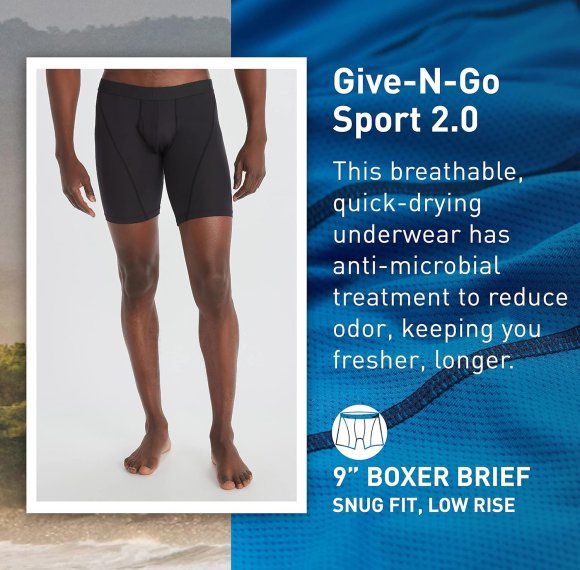 9 " Give-N-Go Sport Men's Boxer Shorts | Quick Drying | Ultralight Mesh Fabric | Low Rise Underwear