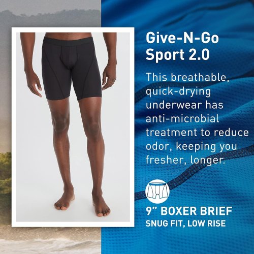 9 " Give-N-Go Sport Men's Boxer Shorts | Quick Drying | Ultralight Mesh Fabric | Low Rise Underwear