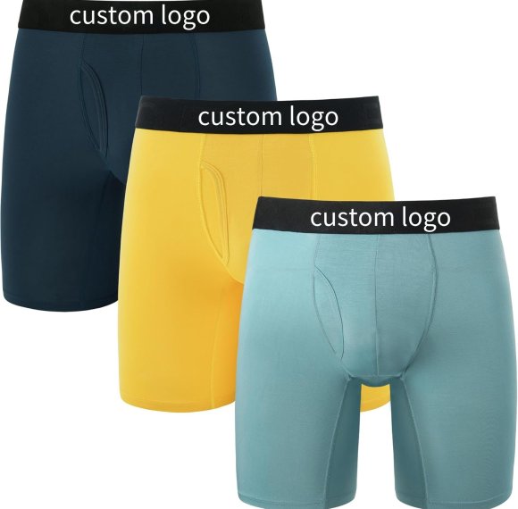 Men's Underwear Boxer Briefs | 8 Inch Long Leg | 3d U-Pouch Open Fly | Bamboo Rayon Breathable Underwear
