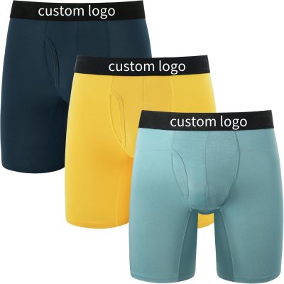 Men's Underwear Boxer Briefs | 8 Inch Long Leg | 3d U-Pouch Open Fly | Bamboo Rayon Breathable Underwear