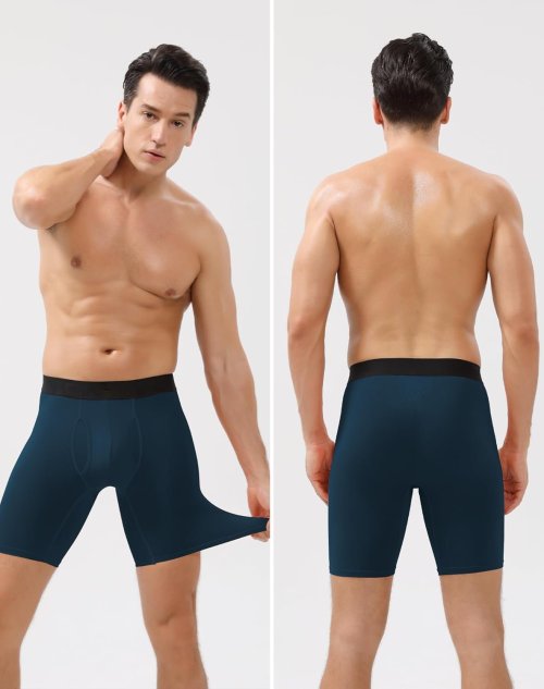 Men's Underwear Boxer Briefs | 8 Inch Long Leg | 3d U-Pouch Open Fly | Bamboo Rayon Breathable Underwear