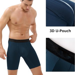 Men's Underwear Boxer Briefs | 8 Inch Long Leg | 3d U-Pouch Open Fly | Bamboo Rayon Breathable Underwear