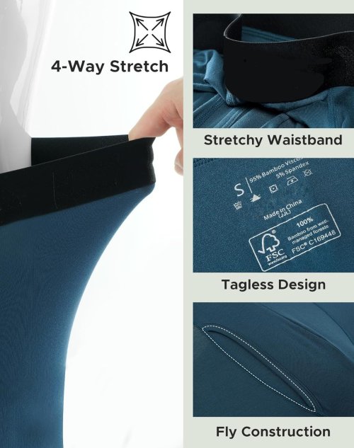 Men's Underwear Boxer Briefs | 8 Inch Long Leg | 3d U-Pouch Open Fly | Bamboo Rayon Breathable Underwear