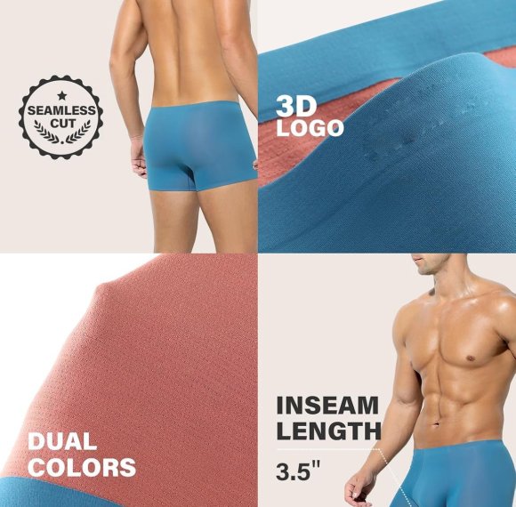 Men's Boxer Briefs | Breathable Dual Colors Seamless | Modal Mens Trunks Underwear