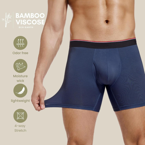 Mens Boxer Briefs 6 Inch | Moisture Wicking Underwear | Open Fly Bamboo Fabric