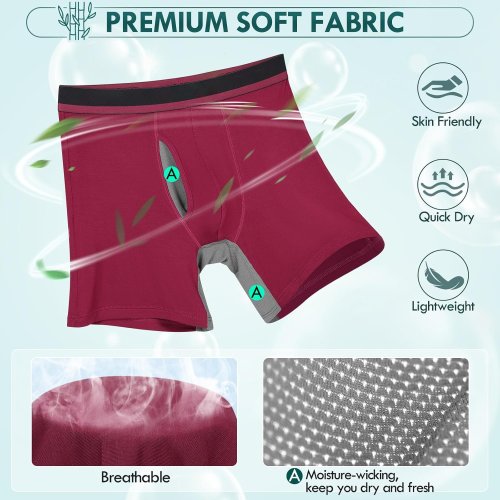 Mens Underwear Boxers | Bamboo Rayon Breathable Soft | Open Fly Pouch