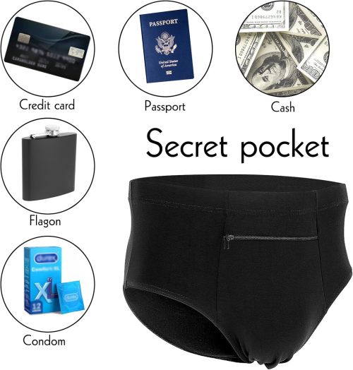Pocket Underwear for Men | A Secret Hidden Zipper Pocket | Travel Men's Boxer Briefs