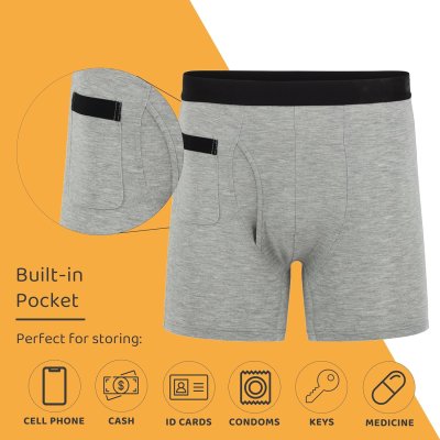 Men's Pocket Underwear | Boxer Briefs With Built-In Pouch | Comfortable Breathable And Soft Material | Open Fly