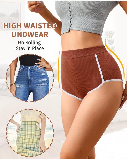 Womens Cotton Underwear Briefs | High Waisted Slight Tummy Control Panties | Soft Breathable Full Coverage Briefs